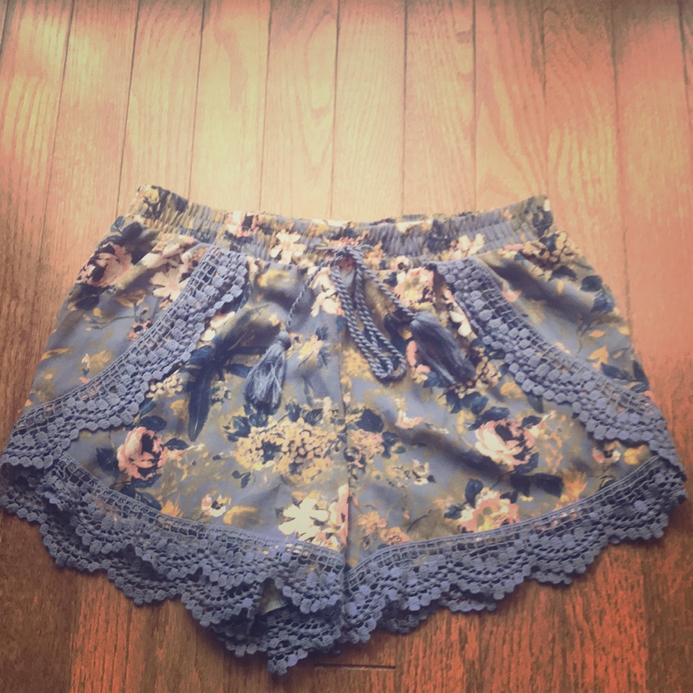 Floral lace bordered shorts